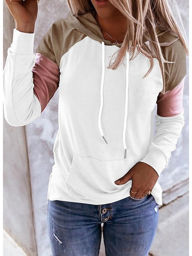  Women's Plus Size Pullover Hoodie Sweatshirt Pullover Color Block Cute Casual Drawstring Black White Pink Daily Weekend Hooded Long Sleeve Fall & Winter
