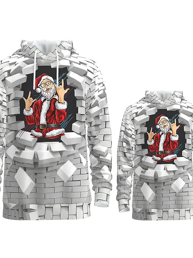  Familiestil Jul Hettegenser og sweatshirt Grafisk 3D Print Trykt mønster Hvit Langermet Aktiv Matchende antrekk