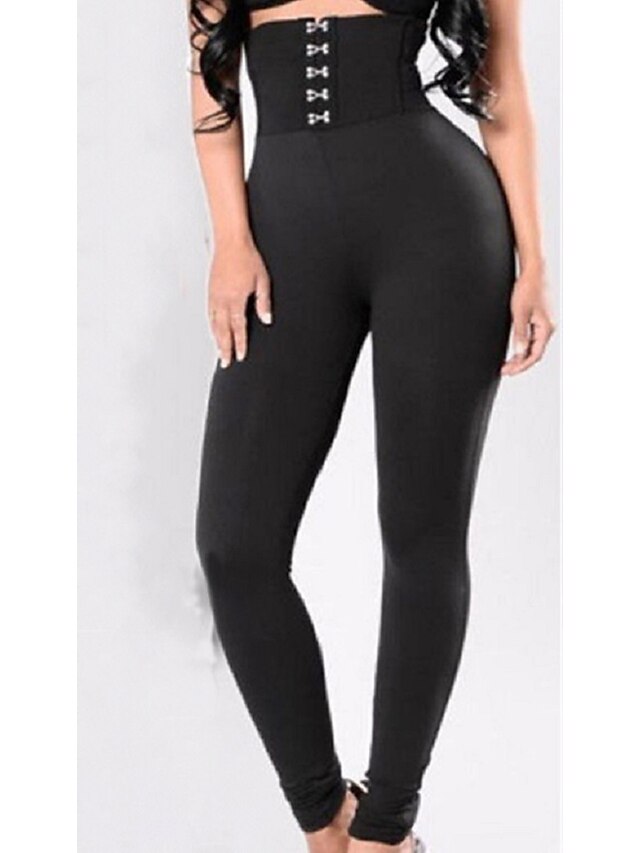  Women's Basic Classic Tights Full Length Pants Stretchy Daily Cotton Blend Solid Colored High Waist Comfort Slim Black S M L XL XXL