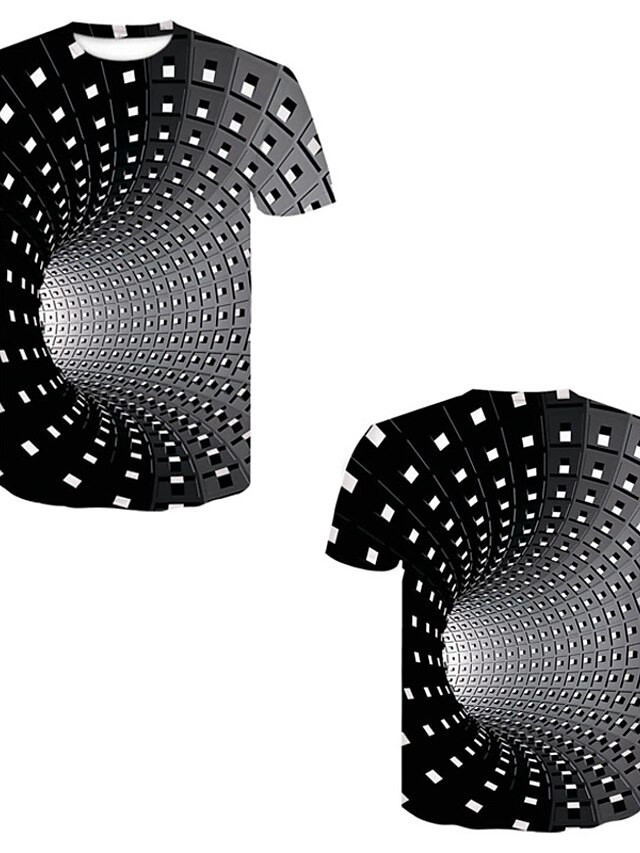  Herre Afslappet 3D-udskrivning T-shirt Skjorte 3D Kortærmet Nitte Net Toppe Sort / Hvid / Sommer