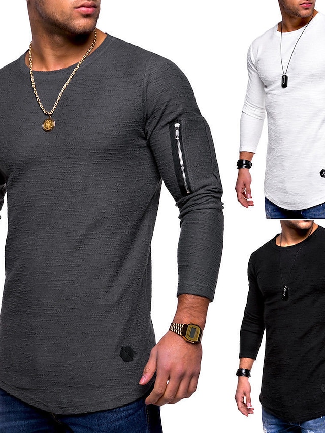  Men's T shirt Tee Shirt Round Neck ArmyGreen White Black Gray Zipper Basic Party Home Tops Cotton Basic Casual Daily