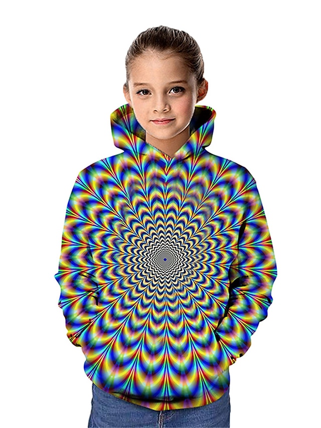  Børn Pige Hættetrøje og sweatshirt Langærmet Regnbue 3D-udskrivning Trykt mønster Grafisk 3D Aktiv
