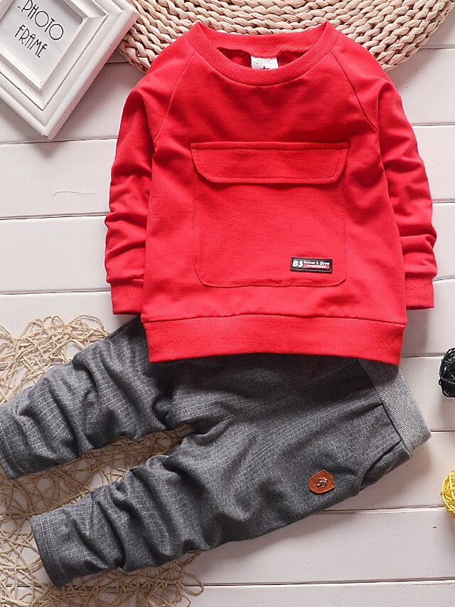  Kinder Jungen Kleidungsset Langarm Rote Bedruckt Grafik Schulanfang Freizeitskleidung Standard Aktiv