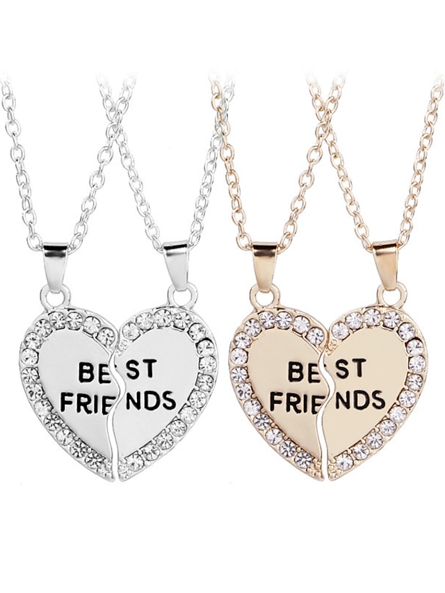  best friends necklace for bff broken heart necklace rhinestone bestfriends engraved letters pendant