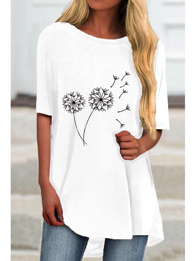  Damen T Shirt Kleid Minikleid Weiß Halbe Ärmel Blumen Einfarbig Druck Frühling Sommer Rundhalsausschnitt Freizeit Festtage 2021 S M L XL XXL 3XL