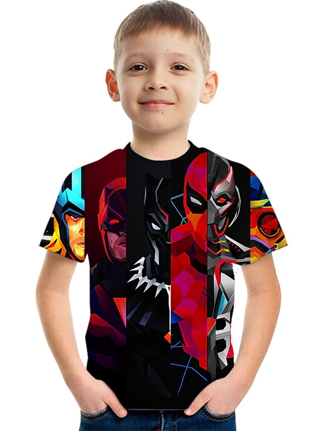  Kids Boys' T shirt Tee Short Sleeve Graphic Black Children Tops Summer Active 3-12 Years