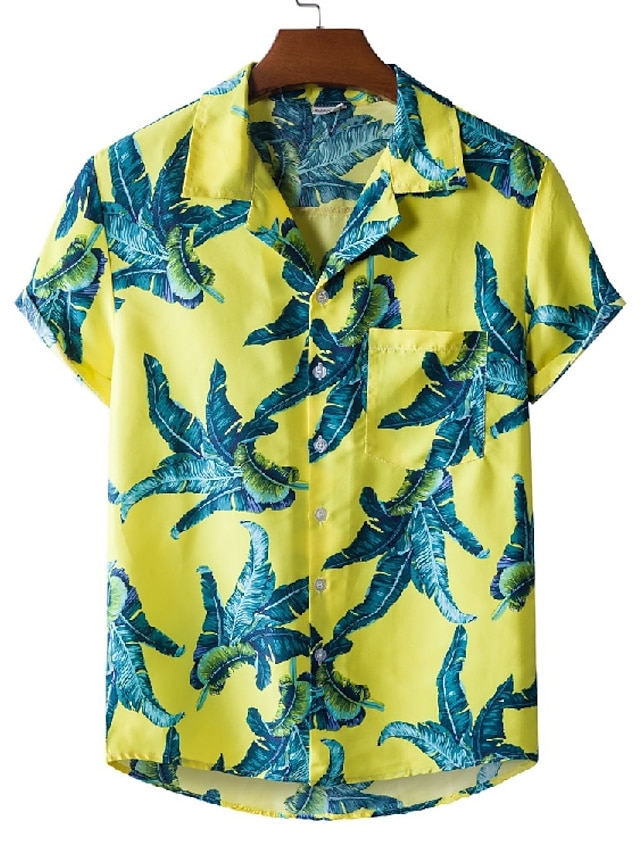  Men's Daily Other Prints Shirt Letter Animal Short Sleeve Print Tops Beach Boho Button Down Collar Light Green