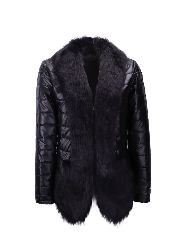  Women's Puffer Jacket Fall Winter Daily Regular Coat V Neck Warm Regular Fit Fashion Jacket Long Sleeve Fur Trim Solid Colored Black / Lined