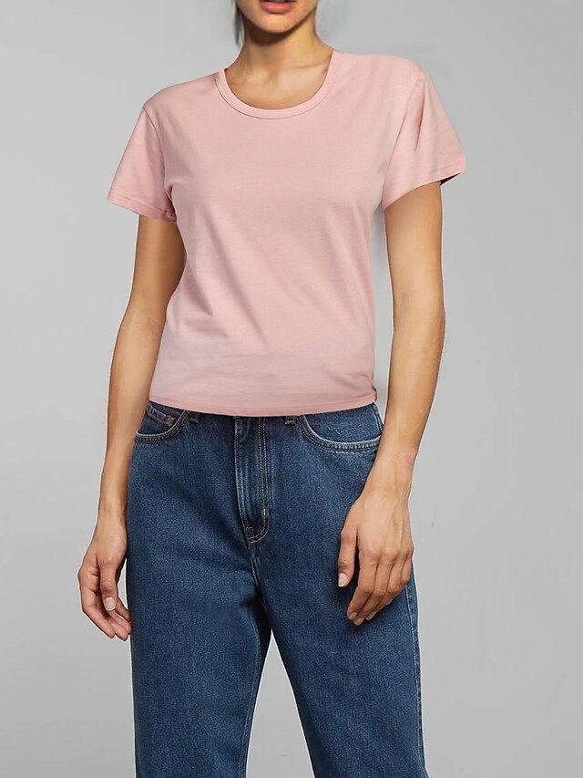  Damen T-Shirt Solide Rundhalsausschnitt Grundlegend Oberteile 100% Baumwolle Weiß Schwarz Purpur