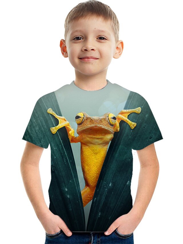  Barn Gutt T skjorte Dyr Skole 3D-utskrift Kortermet Aktiv 3-12 år Sommer Regnbue