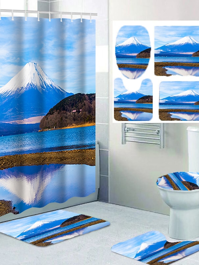  Bathroom Shower Curtains & Hooks Casual Polyester Waterproof