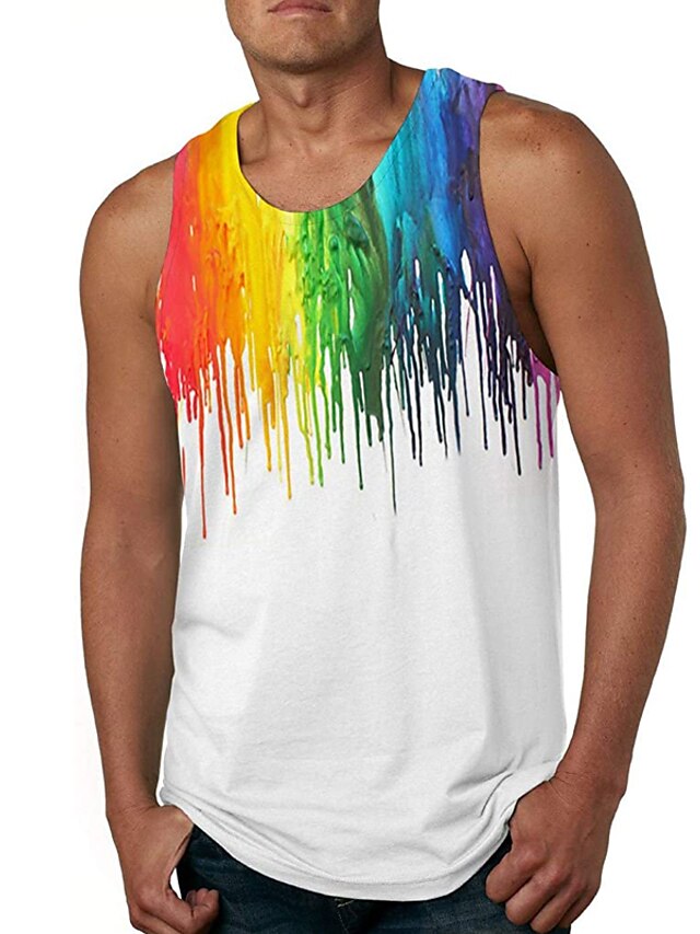  Men's Shirt Tank Top Vest Undershirt Colorful Crew Neck Rainbow 3D Print Daily Holiday Sleeveless 3D Print Clothing Apparel Casual Beach
