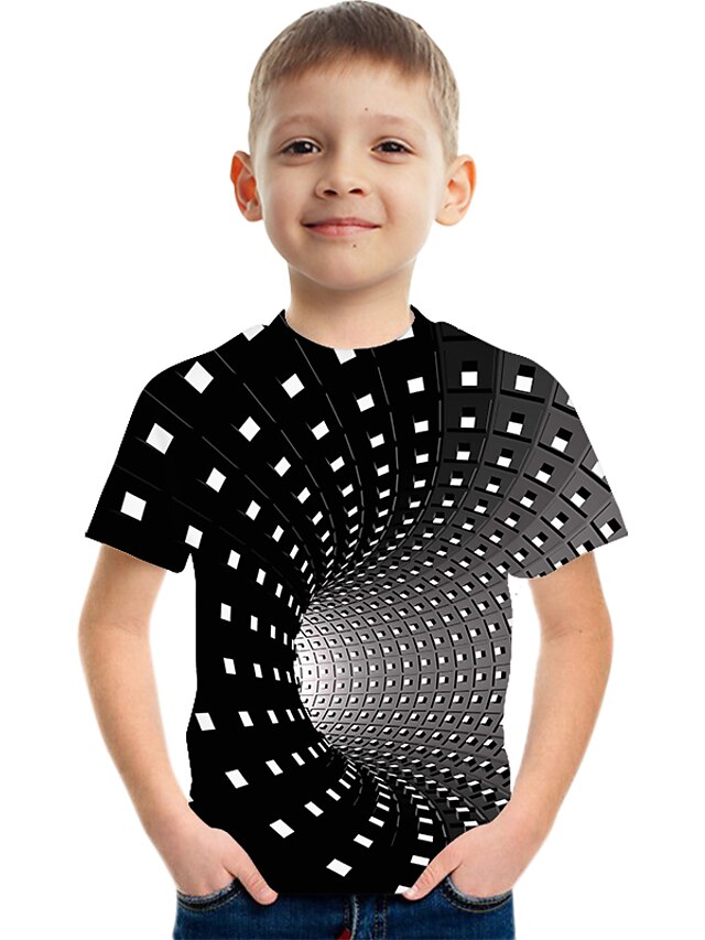  Gutt 3D Fargeblokk 3D Print T skjorte Kortermet 3D-utskrift Sommer Aktiv Sport Gatemote Polyester Rayon Barn 2-13 år utendørs Daglig