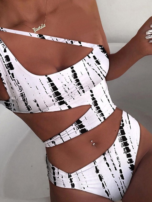  Women's Swimwear Bikini 2 Piece Normal Swimsuit Color Block Tie Dye Push Up Print White Padded Crop Top Bathing Suits Casual Sexy New / Padded Bras