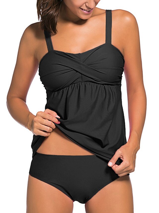  Mujer Tankini Traje de baño Bleu Ciel Azul Piscina Negro Rojo Bañadores Acolchado Con Tirantes Trajes de baño Sensual / Sujetador Acolchado