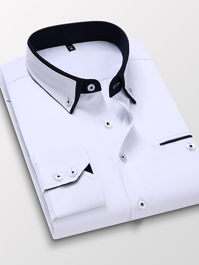  Homens Camisa Social Cor Sólida não imprimível Colarinho Colarinho Com Botões Diário Trabalho Manga Longa Normal Blusas Negócio Básico Branco Cinzento Rosa