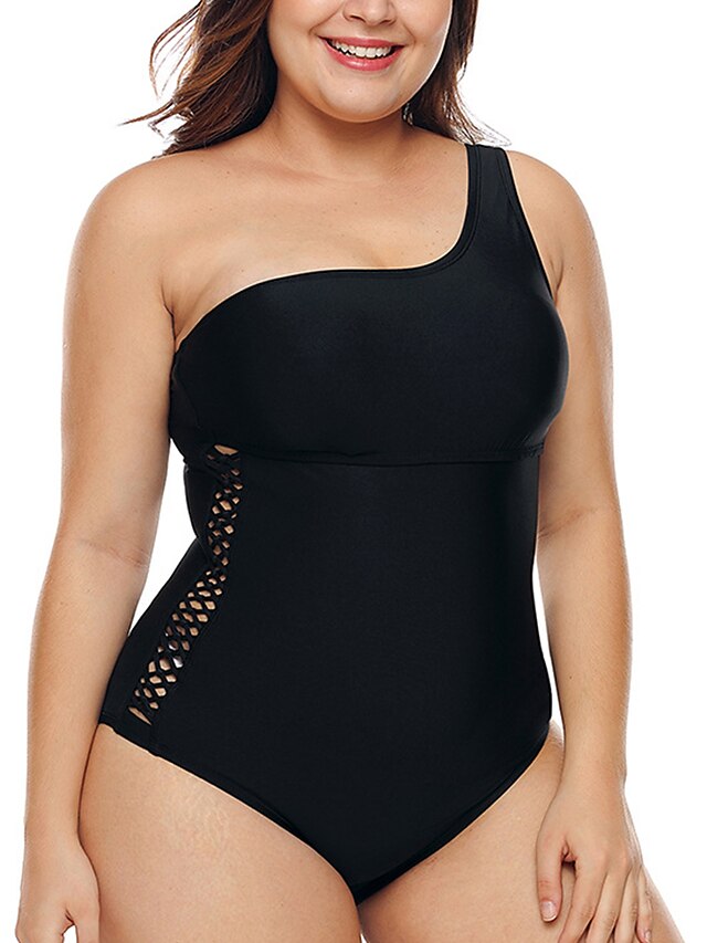  Women's One Piece Swimsuit Cut Out Black Plus Size Swimwear Padded Strapless Bathing Suits / Padded Bras