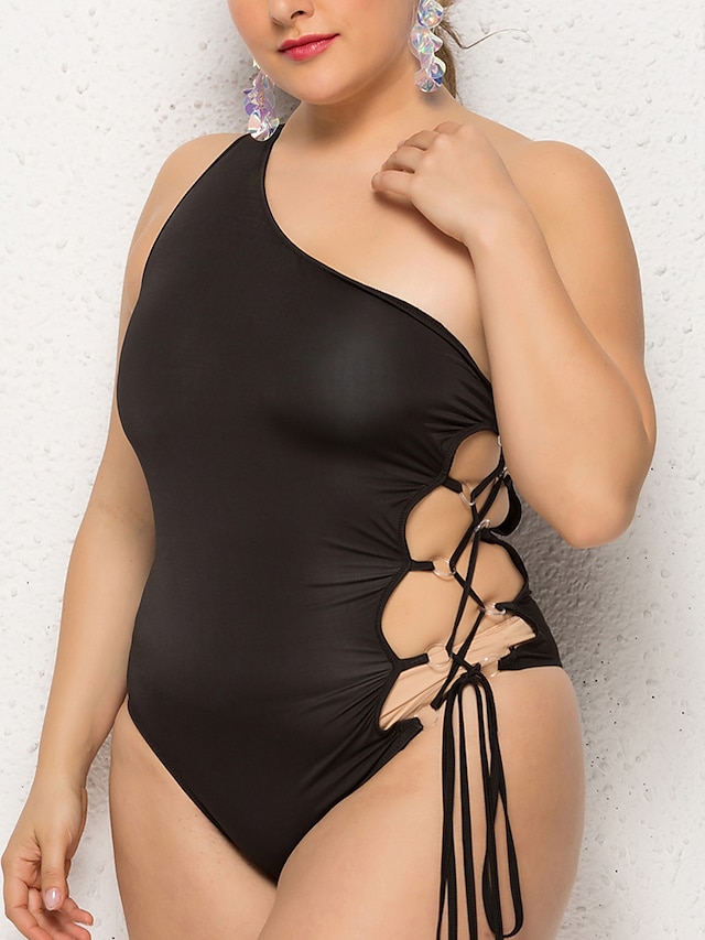  Women's One Piece Tankini Swimsuit Lace up Black Swimwear Bathing Suits