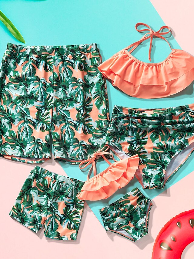  Family Look Swimwear Graphic Print Green Matching Outfits / Summer