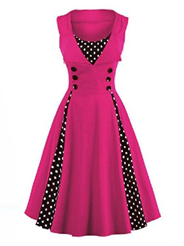  50-talls vintage kvinner klassisk polka dot swing pinup rockabilly kjole rosered 5x