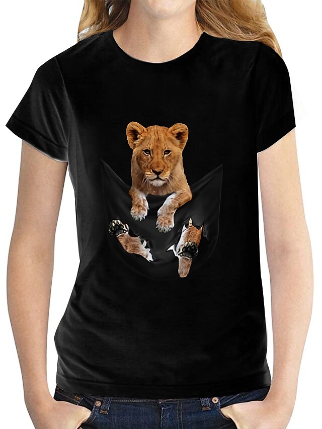 Damen T-Shirt 3D Hund Grafik 3D Rundhalsausschnitt Bedruckt Grundlegend Oberteile 100% Baumwolle Schwarz Weiß