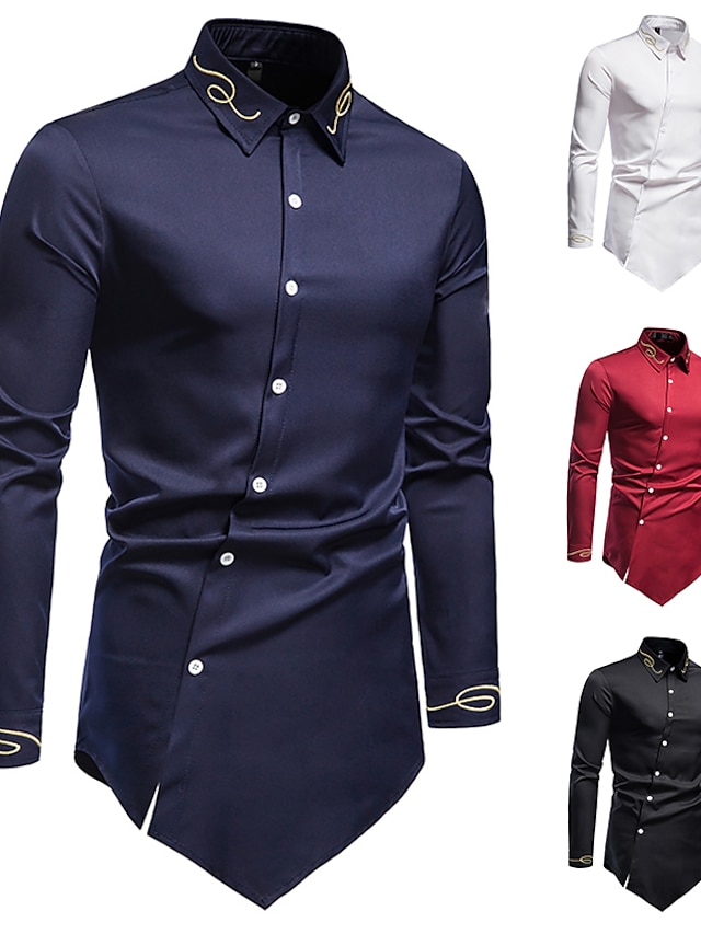  Men's Shirt Solid Colored Other Prints Collar Button Down Collar Causal Daily Long Sleeve Tops Cotton Personalized Solid Color Casual White Black Wine