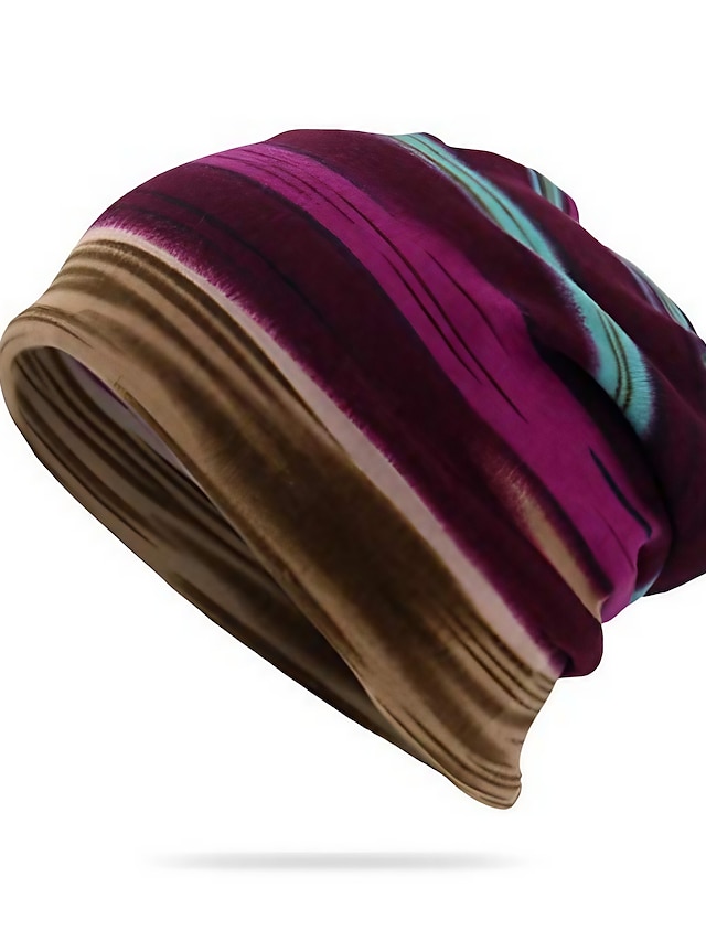  unwstyu unisex multi-purpose hat, neck warmer, contrasting colors, striped, skull hat purple