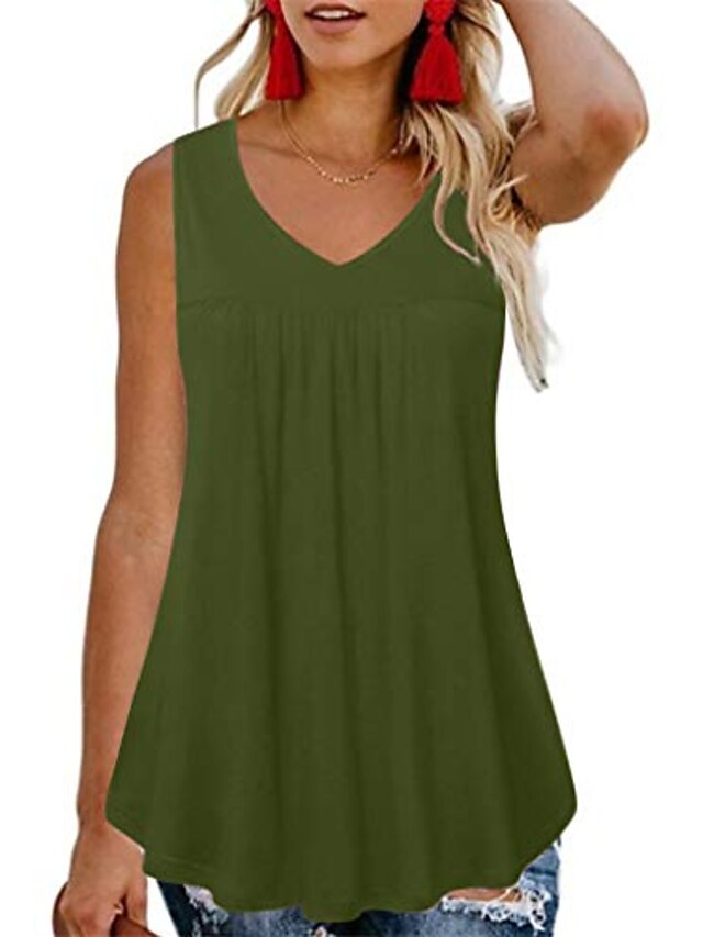  aihihe kvinners sommer casual løse ermeløse v-hals t-skjorte tunika topper bluse skjorter flytende tanktopper for kvinner hær grønn
