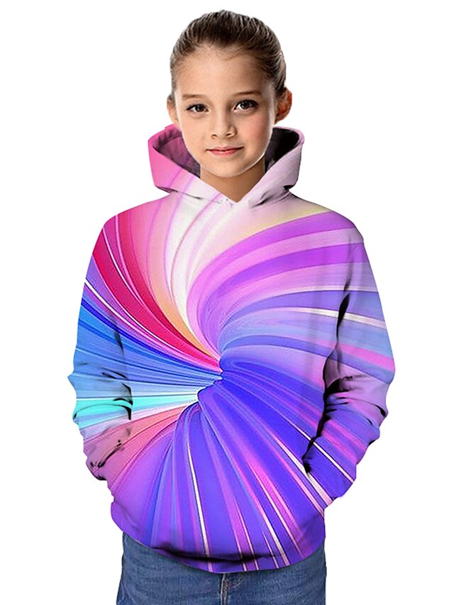  Barn Jente Hettegenser og sweatshirt Langermet Regnbue 3D-utskrift Trykt mønster Grafisk 3D Aktiv