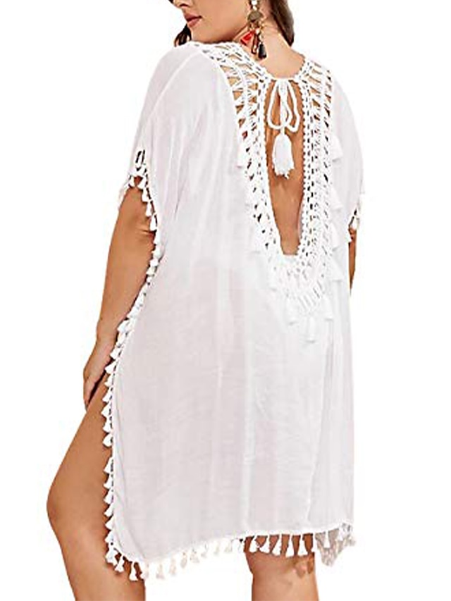  Women's Swimwear Cover Up Beach Top Normal Swimsuit Backless Solid Color White Bathing Suits Sexy Outdoor Summer