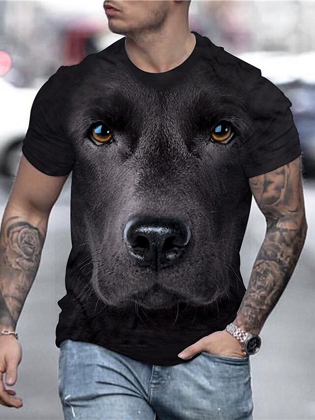  Men's Shirt T shirt Tee Tee Animal Dog Round Neck Light Yellow Black Yellow Blue Brown 3D Print Plus Size Party Daily Short Sleeve Print Clothing Apparel Streetwear Chic & Modern Comfortable Big and