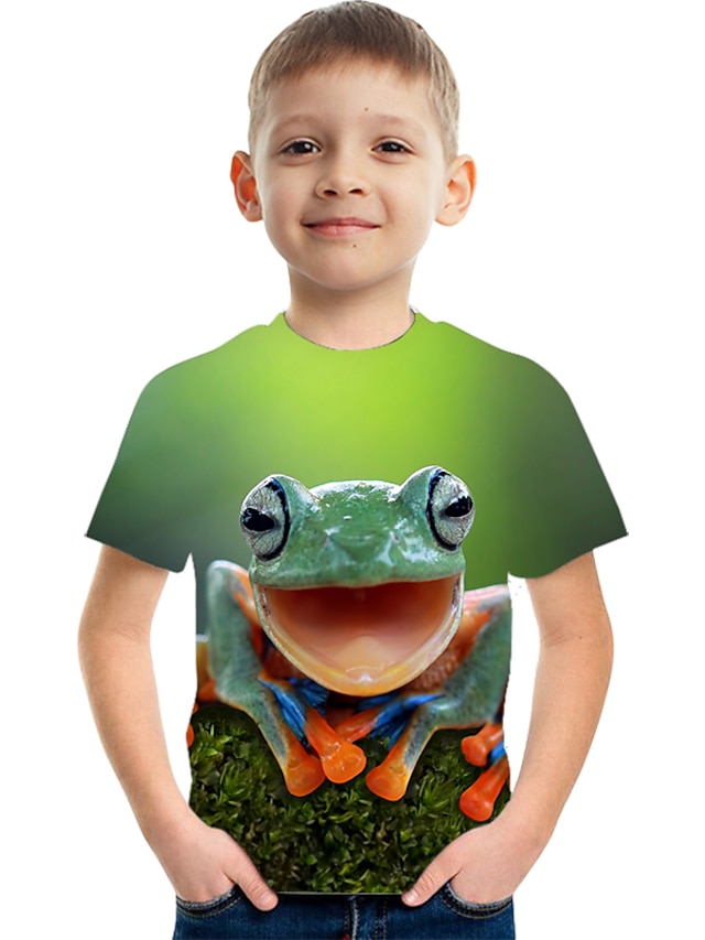  Børn Drenge T-shirt Kortærmet Regnbue 3D-udskrivning Grafisk Dyr Aktiv 3-12 år / Sommer