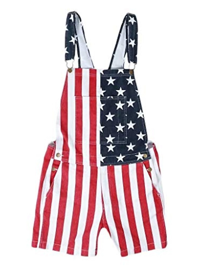  Women's Casual Daily Causal Back to School Daily Wear 2021 Photo Color Loose Overall USA National Flag / Denim