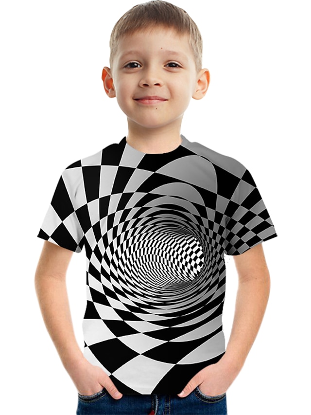  Boys T shirt Short Sleeve T shirt Optical Illusion 3D Print Active Polyester Rayon School Outdoor Daily Kids 3-12 Years 3D Printed Graphic Shirt