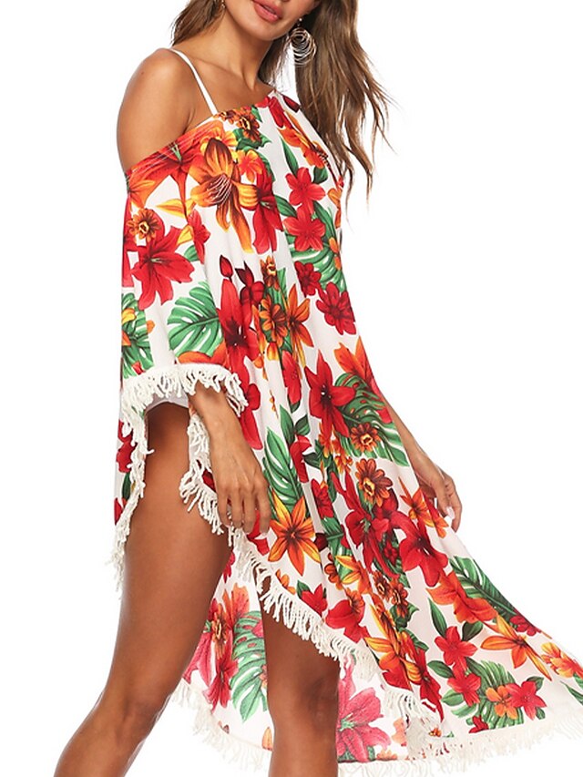  Women's Cover Up Swimsuit Floral Red Swimwear Bathing Suits