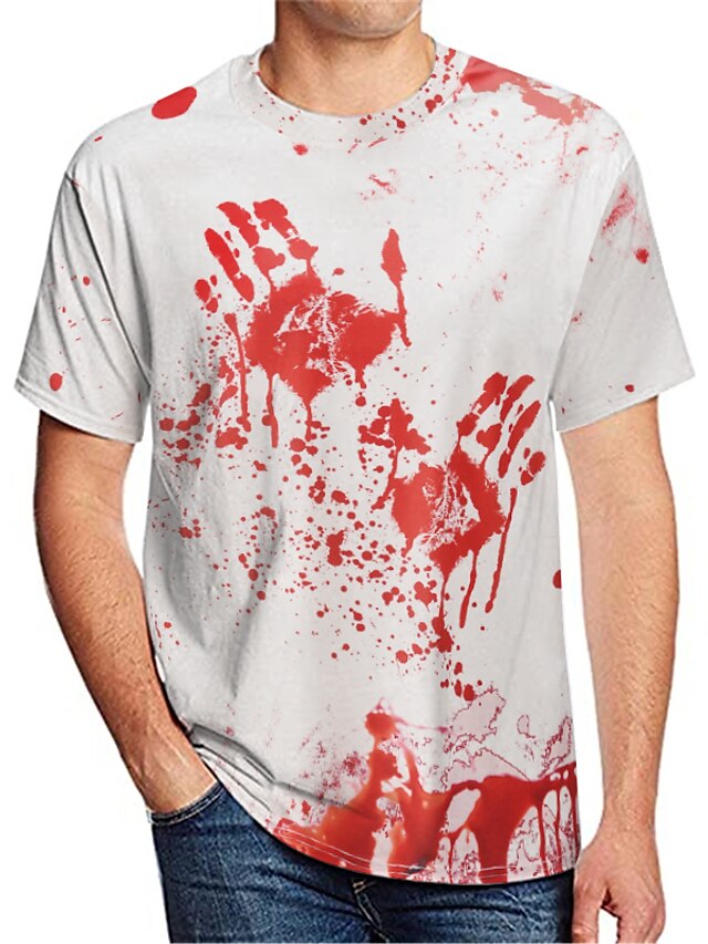  Herre T-shirt Skjorte Grafisk 3D 3D-udskrivning Rund hals Afslappet Weekend Kortærmet Trykt mønster Toppe Klippe overdrevet Rød / Hvid