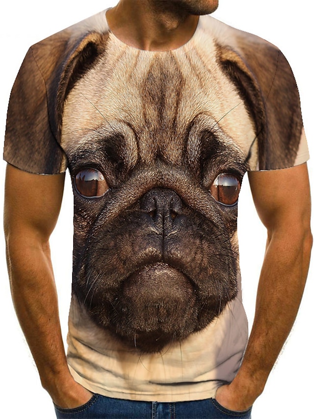  Herre T skjorte Skjorte Dyr 3D-utskrift Rund hals Avslappet Daglig Kortermet 3D-utskrift Trykt mønster Topper Fritid Mote Lysebrun