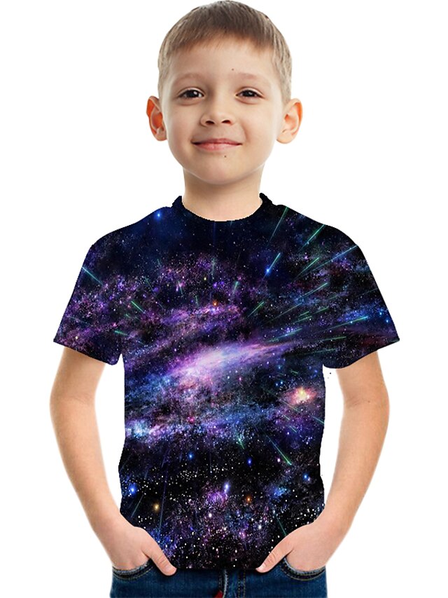  Gutt 3D Grafisk Galakse T skjorte T-skjorte Kortermet 3D-utskrift Sommer Aktiv Polyester Rayon Barn