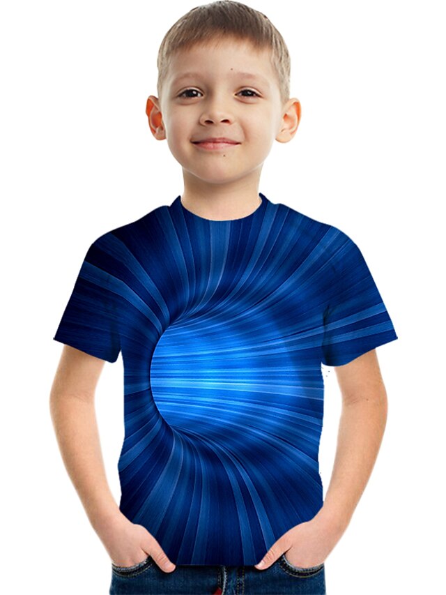  T-shirt Garçon Enfants Manches Courtes 3D Print Bloc de couleur 3D effet Bleu Enfants Hauts Actif Vêtement de rue Frais Eté Ecole du quotidien Intérieur 3-12 ans / Sportif
