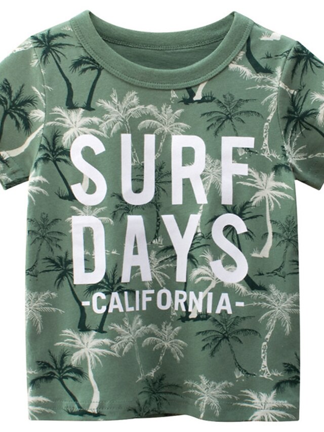  Kids Boys' T shirt Tee Short Sleeve Animal Print Green Children Tops Summer Streetwear Casual / Daily Outdoor Regular Fit 2-8 Years
