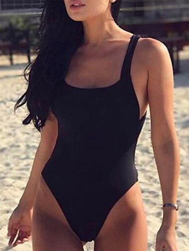  Women's Swimwear One Piece Monokini Swimsuit Solid Color White Black Strap Padded Bathing Suits Sexy New / Padded Bras