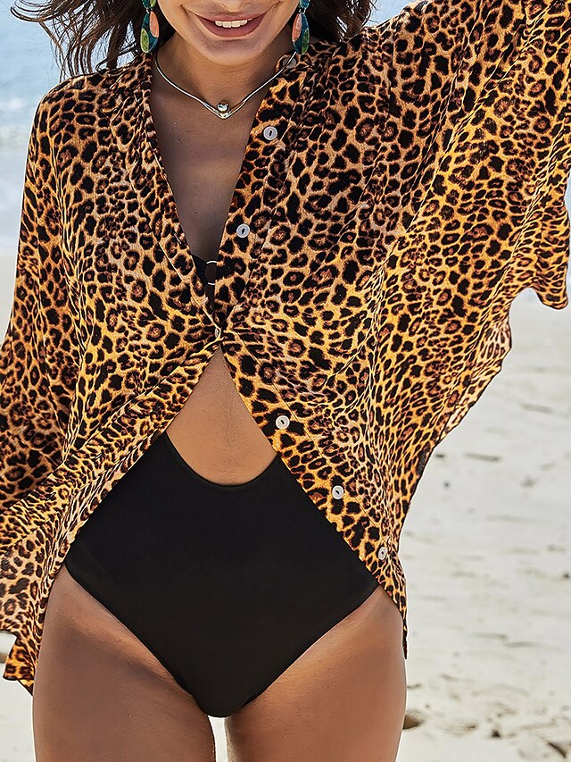  Women's Swimwear Tankini Cover Up Swimsuit Leopard Brown Bathing Suits