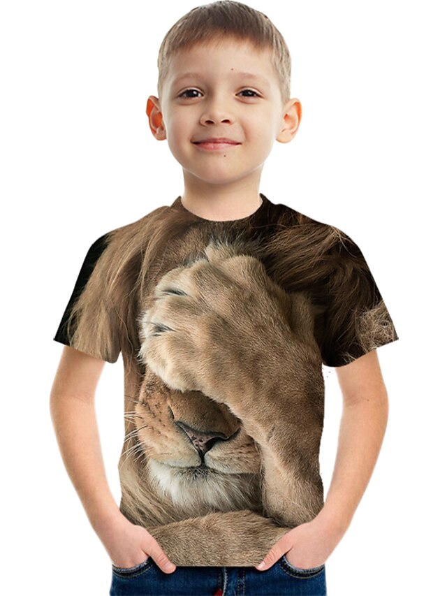  Gutt 3D Grafisk Dyr T-skjorte Kortermet 3D-utskrift Sommer Aktiv Polyester Rayon Barn 3-12 år