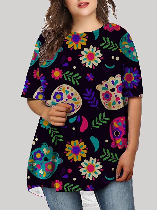 Femme Grande Taille Graphic Robe t-shirt Imprimer Col Rond Demi Manches Décontractées Eté Printemps du quotidien Vacances Mini robe Robe