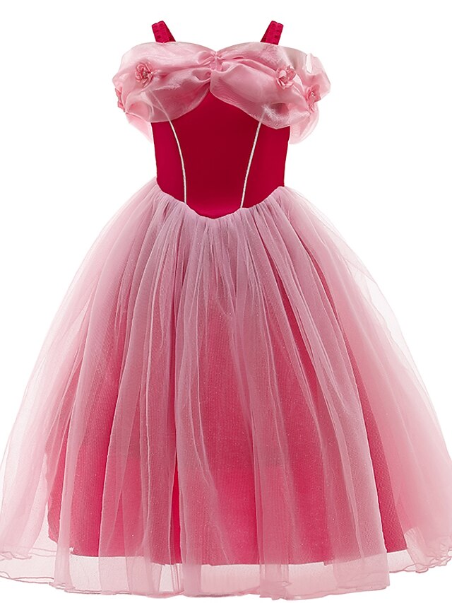  Kids Little Girls' Dress Patchwork Mesh Red Midi Sleeveless Princess Dresses Regular Fit