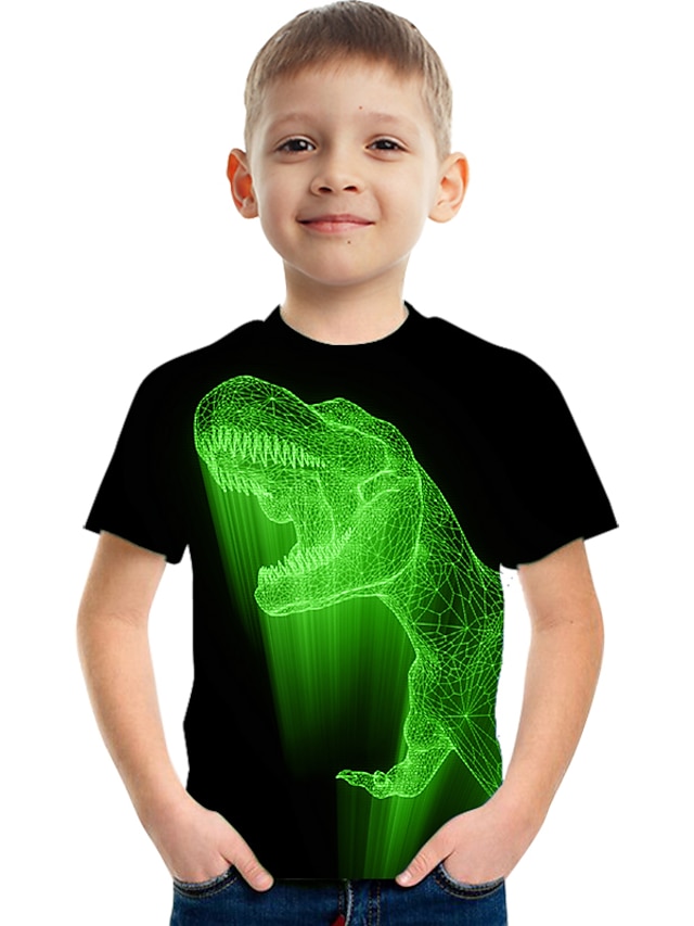  Kinder Jungen T-Shirt Dinosaurier Kurzarm digital Tier 3D-Druck Blau Armeegrün Grau Kinder Oberteile Aktiv Grundlegend Cool Sommer Alltag Freizeitskleidung 3-12 Jahre