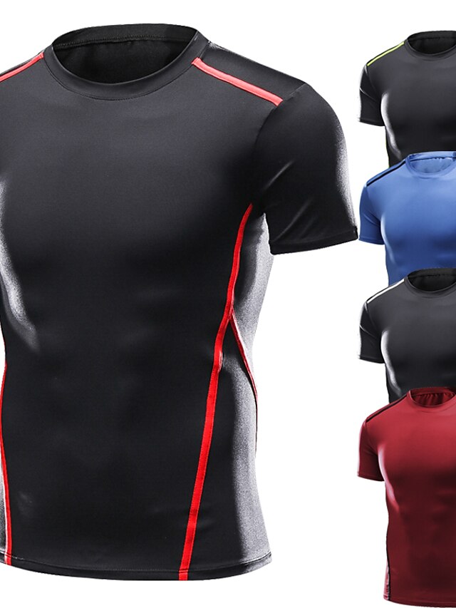  Men's Short Sleeve Running Shirt Tee Tshirt Top Athletic Summer Spandex Quick Dry Breathable Sweat Out Yoga Fitness Gym Workout Jogging Sportswear Normal Black Blue Red Activewear Micro-elastic