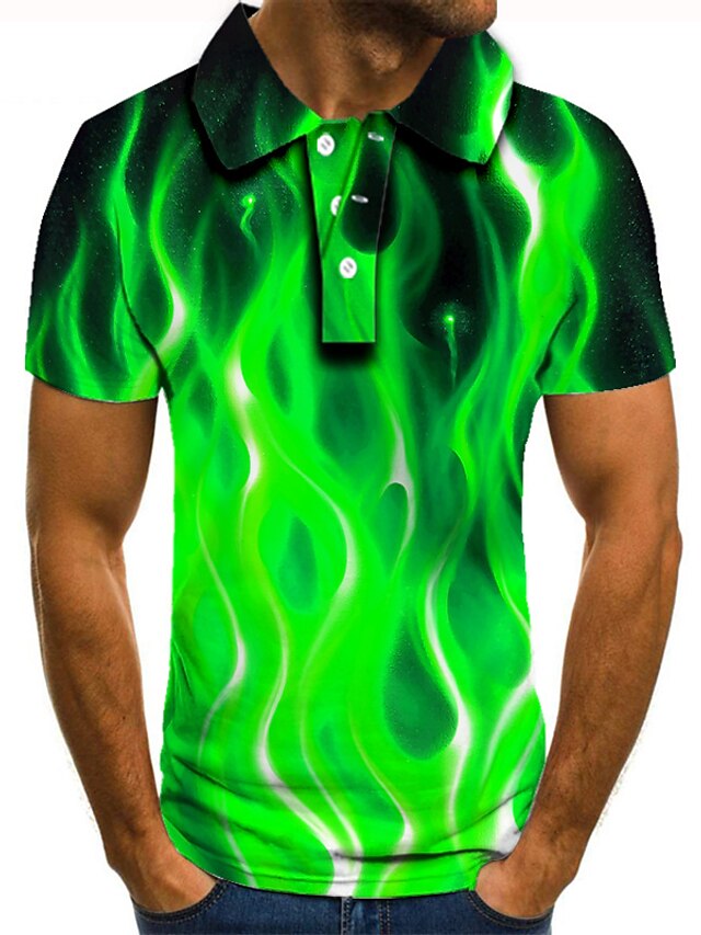  Herre POLO Trøje Tennistrøje Golftrøje Grafiske tryk Flamme Krave Gul Lyserød Blå Grøn 3D-udskrivning Gade Afslappet Kortærmet Knap ned Tøj Mode Sej Afslappet