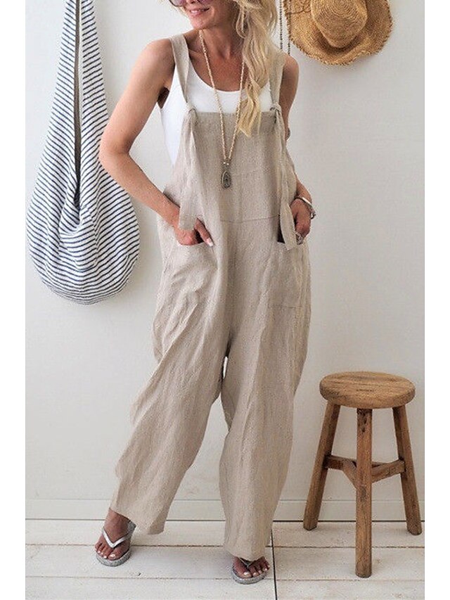  Women's Jumpsuit Solid Color Casual Daily Wear Loose Fit Sleeveless S M L Summer