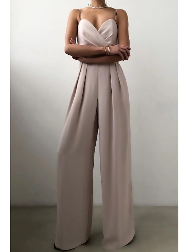  Combinaison-pantalon Femme Couleur unie Style moderne Soirée A Bretelles Droite Soirée Mariage Sans Manches Standard Vert S Eté